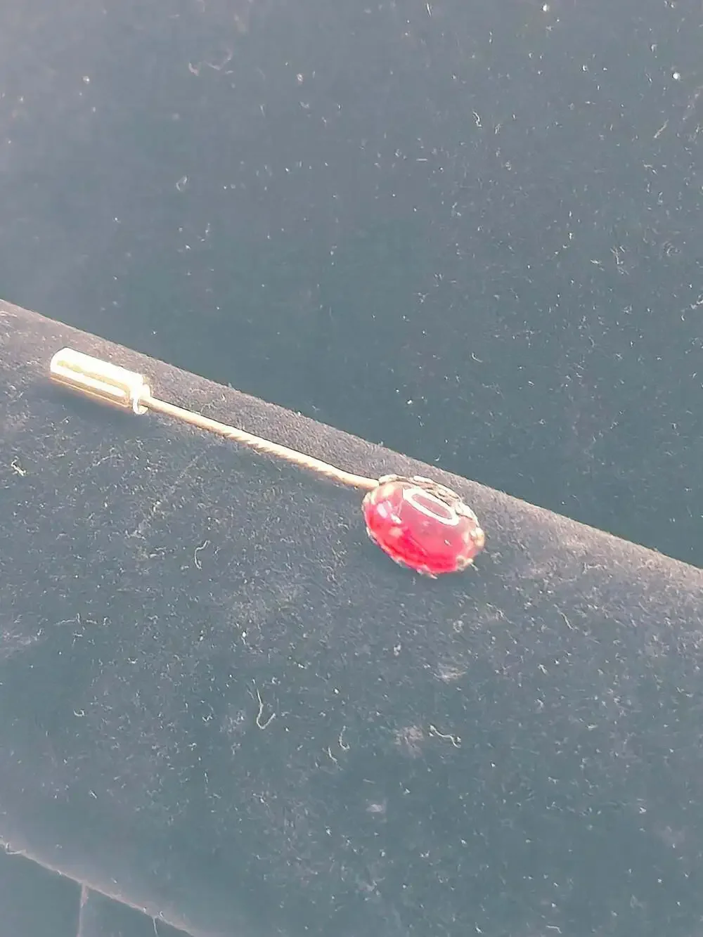 Vintage Red Cabochon Gold-Tone Stick Pin Lapel Accessory